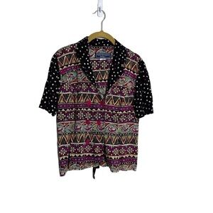 Vintage Norton McNaughton Colorful 80s Funky Blouse 8 Petite